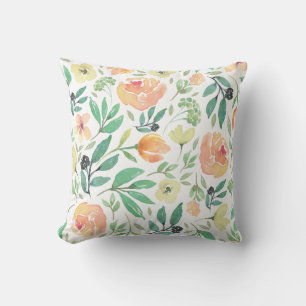 Lichte perzik & gele Waterverven bloemenpatroon Kussen