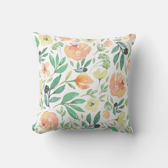 Lichte perzik & gele Waterverven bloemenpatroon Kussen (Voorkant)