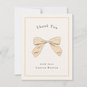 Lichte perzik geruite strik elegante baby shower bedankkaart