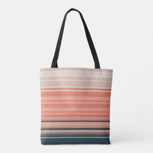 Lichte perzik, koraal en oranje gestreept patroon tote bag