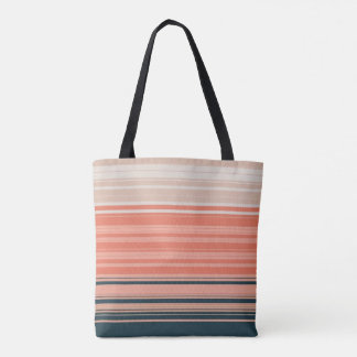 Lichte perzik, koraal en oranje gestreept patroon tote bag