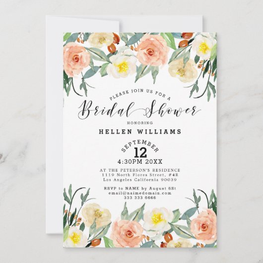 Lichte perziken en witte tuinbloemen aan de rand kaart (Voorkant)