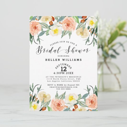 Lichte perziken en witte tuinbloemen aan de rand kaart (Staand voorkant)