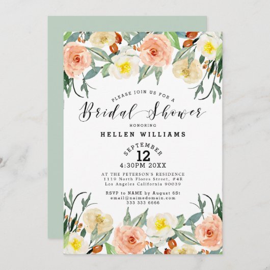 Lichte perziken en witte tuinbloemen aan de rand kaart (Voorkant / Achterkant)