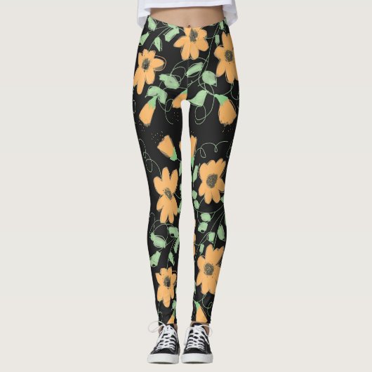 Lichte pompoen Sinaasappel en zwarte Leggings (Voorkant)