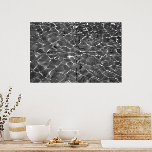 Lichte reflecties op water: zwart en wit poster (Keuken)