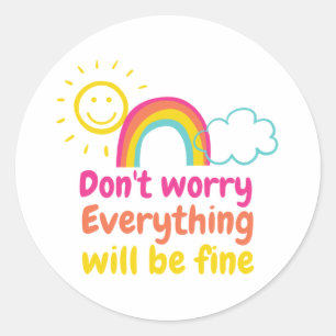 Lichte regenboog, zon en wolken ronde sticker