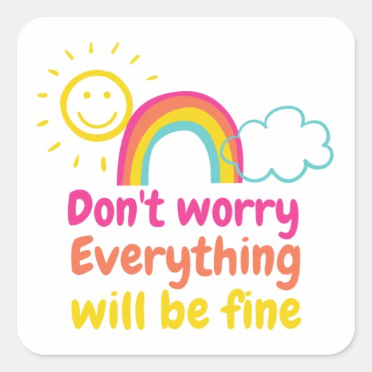 Lichte regenboog, zon en wolken vierkante sticker (Voorkant)