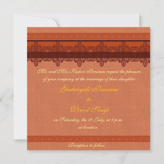 Lichte rode brocade Hindu bruiloft Kaart (Voorkant)