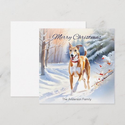 Lichte rode Fawn Greyhound hond in de sneeuw Kerst Feestdagenkaart (Voorkant / Achterkant)