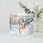 Lichte rode Fawn Greyhound hond in de sneeuw Kerst Feestdagenkaart (Staand voorkant)