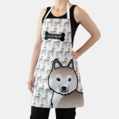 Lichte Rode Siberische Husky Cartoon Hond & Naam Schort (Insitu)