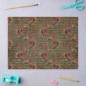 Lichte rode vogels en bloemen op bruine ontkoppeli tissuepapier (Craft)