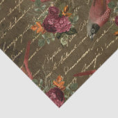 Lichte rode vogels en bloemen op bruine ontkoppeli tissuepapier (Detail)