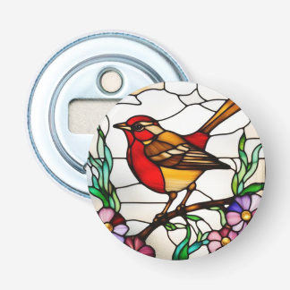 Lichte Roodborst in Glas in Lood Button Flesopener