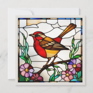 Lichte Roodborst in Glas in Lood Notitiekaartje