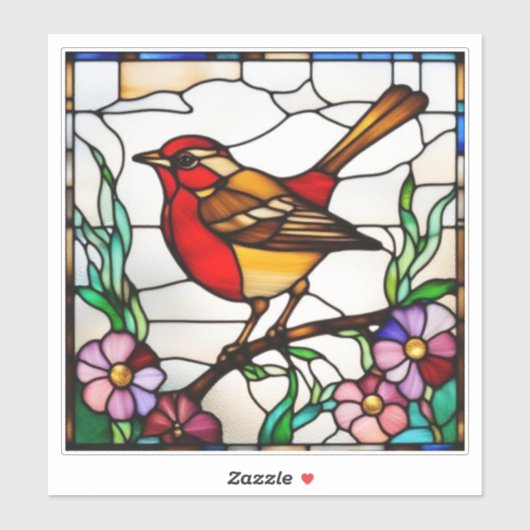 Lichte Roodborst in Glas in Lood Sticker (Vel)