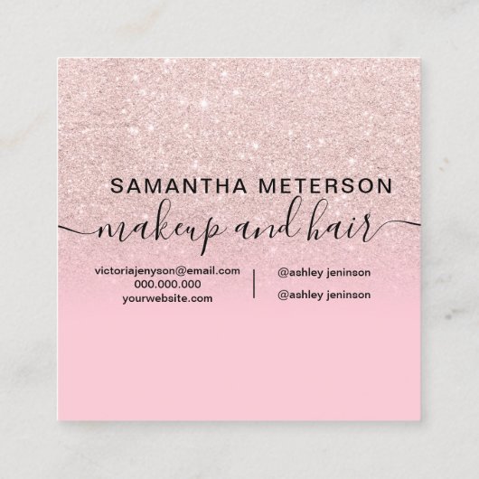 lichte roos goud glitter ombre snoep roze hallo vierkante visitekaartje (Achterkant)