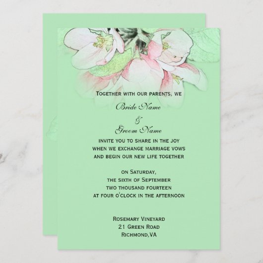Lichte roze appelbloem voor de groene bruiloft kaart (Voorkant / Achterkant)