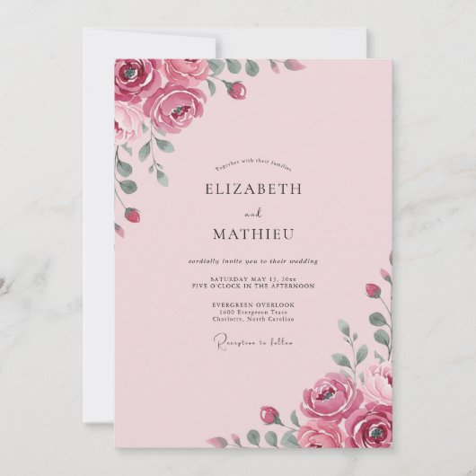 Lichte Roze Bloeiende Bruiloft Kaart (Voorkant)