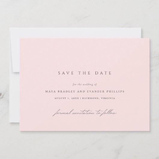 Lichte Roze Blush | Elegante Eenvoudige Bruiloft Save The Date (Voorkant)