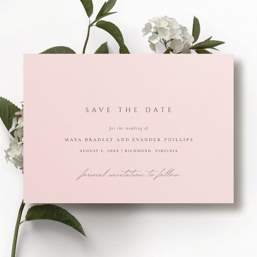 Lichte Roze Blush | Elegante Eenvoudige Bruiloft Save The Date
