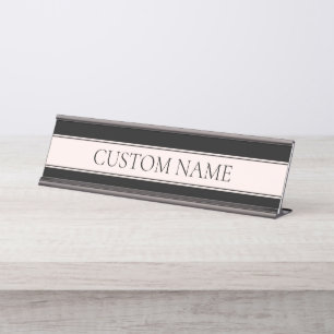 Lichte roze blush streep & elegante bewerkbare tek bureau naambordje