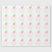 Lichte Roze Cupcake met Kers erop Cadeaupapier (Vlak)