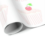 Lichte Roze Cupcake met Kers erop Cadeaupapier (Rol Hoek)