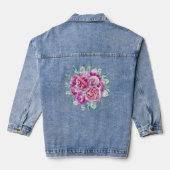 Lichte roze en paarse pioenrozen denim jacket (Achterkant)