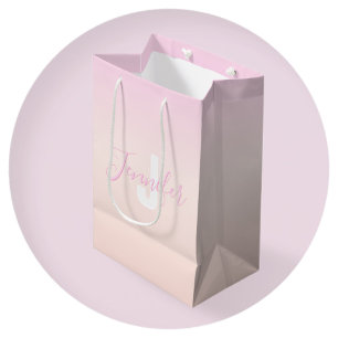 Lichte roze en perzik verloop ombre naam en monogr medium cadeauzakje