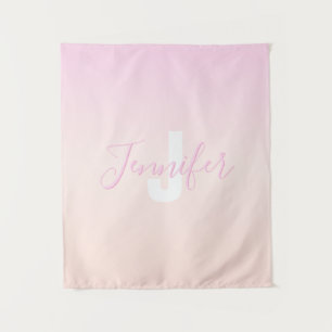 Lichte roze en perzik verloop ombre naam en monogr wandkleed