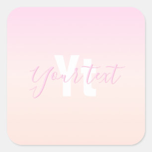Lichte roze en perzik verlopende ombre naam en mon vierkante sticker