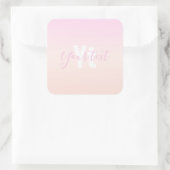 Lichte roze en perzik verlopende ombre naam en mon vierkante sticker (Tas)