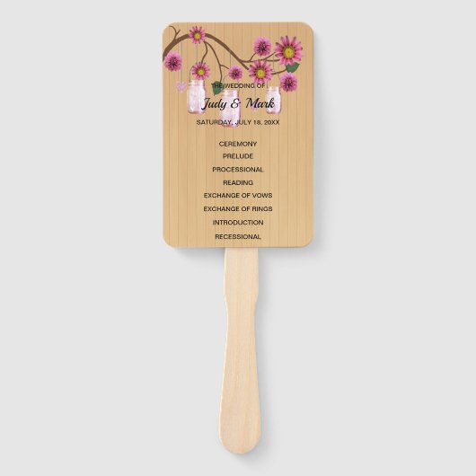 Lichte roze Floral Mason Jars Weddenschap Handwaaier (Voorkant)