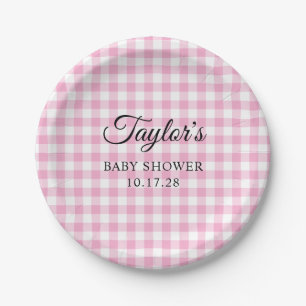 Lichte Roze Gingham Plaid Baby Shower Papieren Bordje