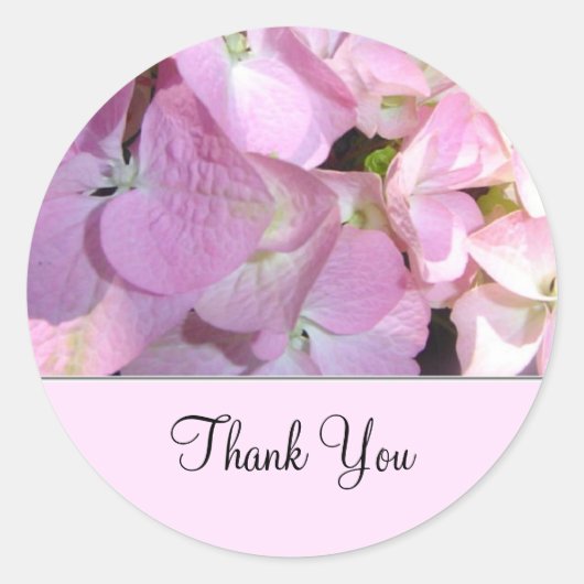 Lichte Roze Hortensia Dank Je Ronde Sticker (Voorkant)