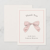 Lichte roze kariert lint Elegante baby shower Bedankkaart (Voorkant / Achterkant)