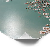 Lichte roze kersbloesem op turkoois achtergrond foto afdruk (Hoek)