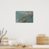 Lichte roze kersbloesem op turkoois achtergrond poster (Keuken)