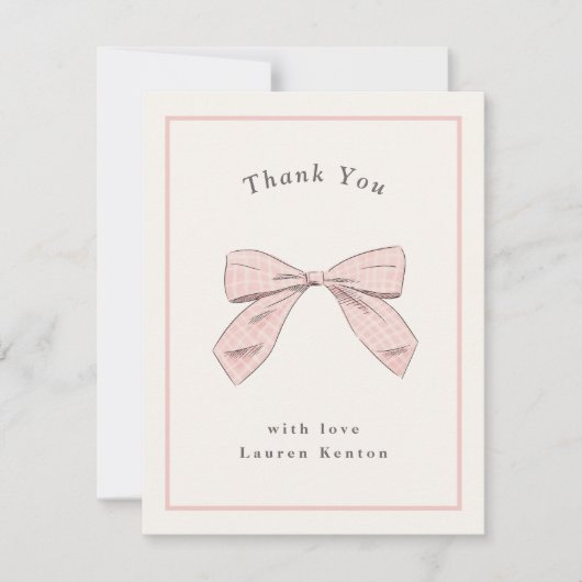 Lichte roze lint strik elegante baby shower bedankkaart (Voorkant)
