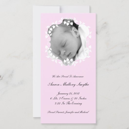 Lichte Roze Meisje Nieuwe Baby Fotokaart Aankondiging (Voorkant)