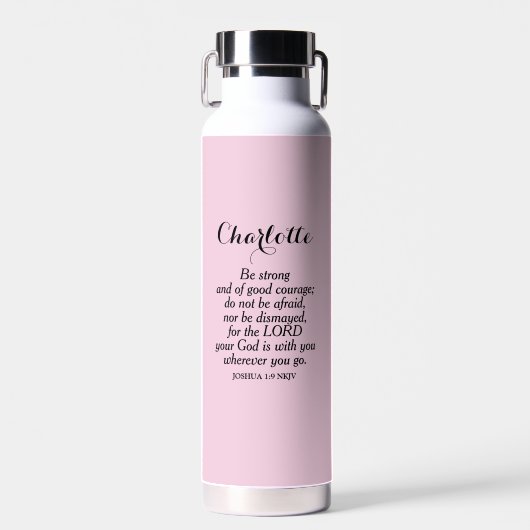 Lichte Roze Moed Bijbelvers Aangepaste Naam Eenvou Waterfles (Voorkant)