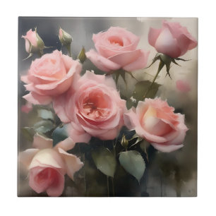 Lichte roze mooie rozen tuin aquarel schilderij tegeltje