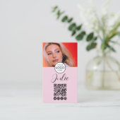 Lichte Roze QR-code, Logo en Foto Make-up Visitekaartje (Staand voorkant)