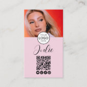 Lichte Roze QR-code, Logo en Foto Make-up Visitekaartje (Voorkant)