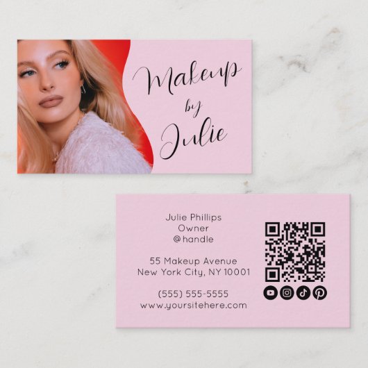 Lichte Roze QR-code, sociaal icoon en fotogrime Visitekaartje (Voorkant / Achterkant)