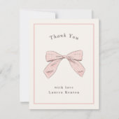 Lichte roze roodkarierte strik elegante baby showe bedankkaart (Voorkant)