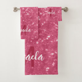 Lichte roze roos nepschittering glinsterend Monogr Bad Handdoek