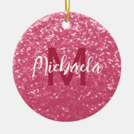 Lichte roze roos nepschittering glitters Monogram Keramisch Ornament